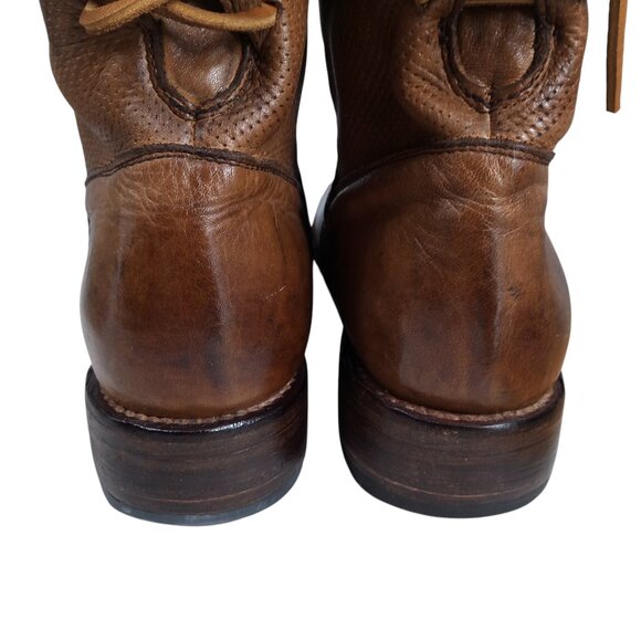 Bed Stu Newark Riding Mid Calf Brown Leather Boots Size 9 Lace Up Western Moto - Picture 6 of 16